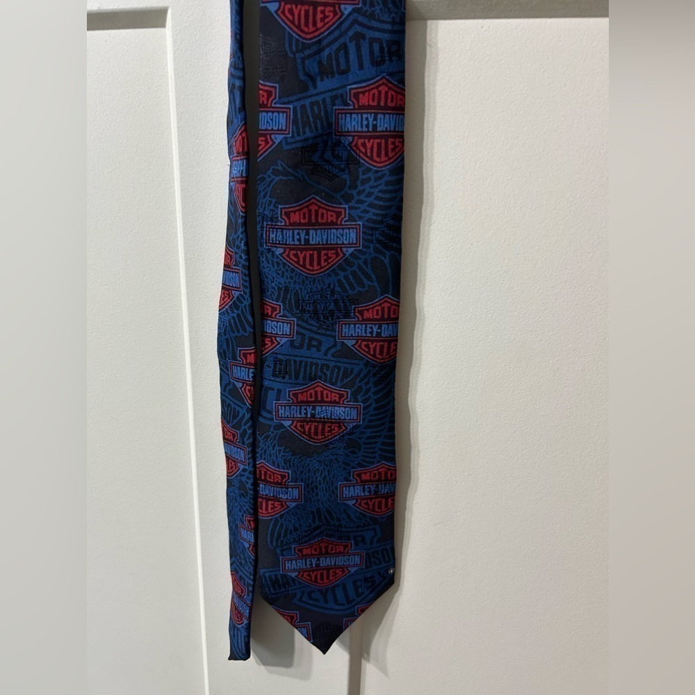 Harley Davison RM Style Ralph Marlin Vintage Red & Blue Harley-Davidson Silk Tie